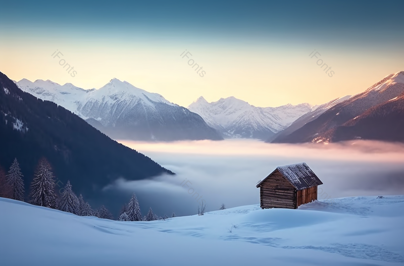高山上的小木屋雪景摄影图,高清,摄影图,摄影图片,图片大全,摄影图免费下载